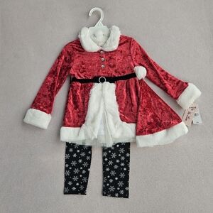 Little Lass Santa Red Dress Tunic Outfit Red Velvet Faux Fur Trim Christmas 3T